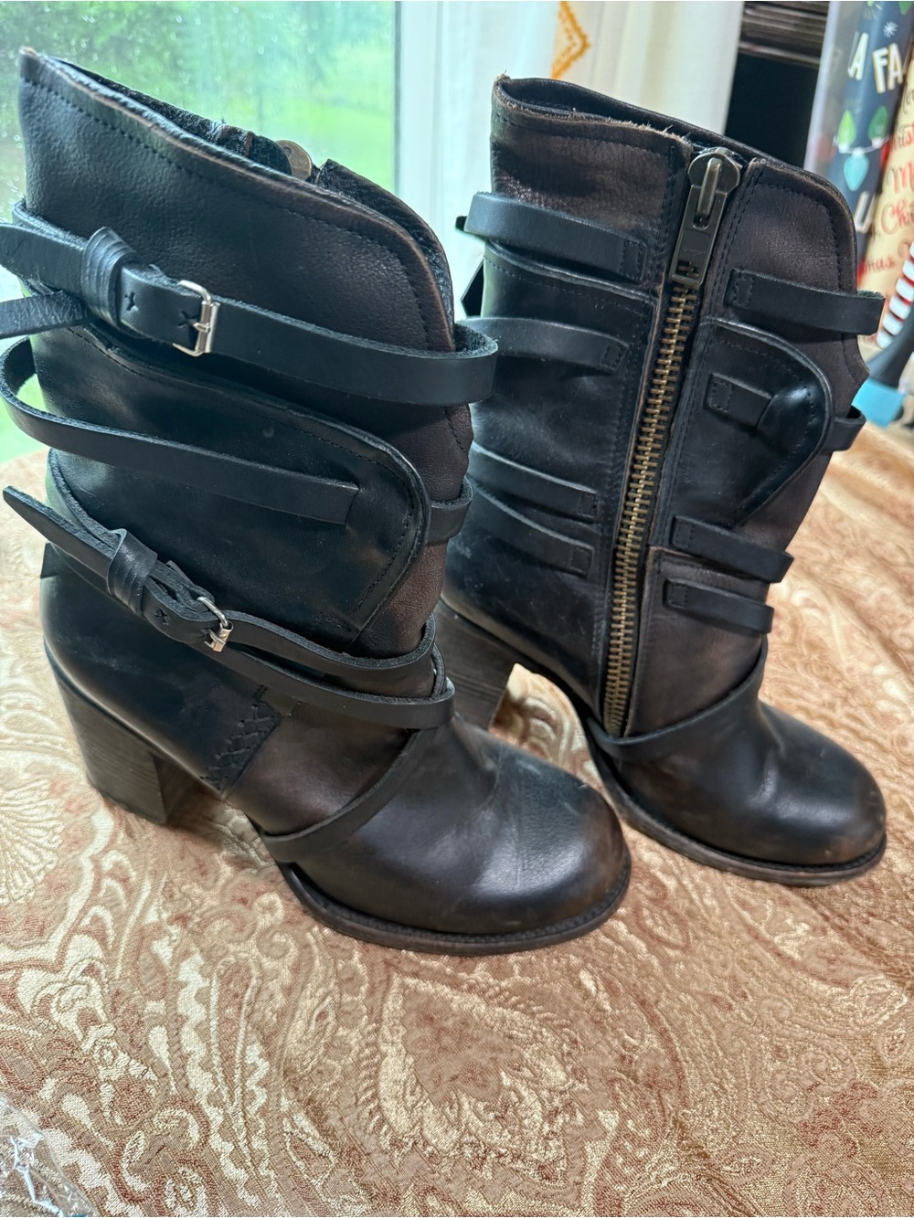 Freebird Women’s Bakers Black Strap Leather Heeled Ankle Boots